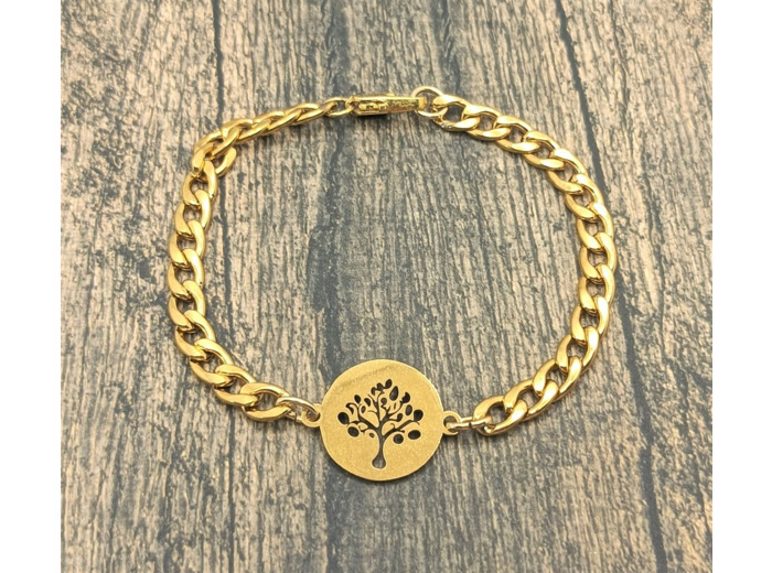 Bracelet- chaîne arbre de vie 1 en acier inox doré