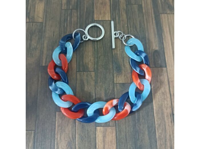 Bracelet gros maillons bleu ciel/bleu/rouge 19mm