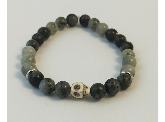 Bracelet labradorite tête de mort howlite blanche