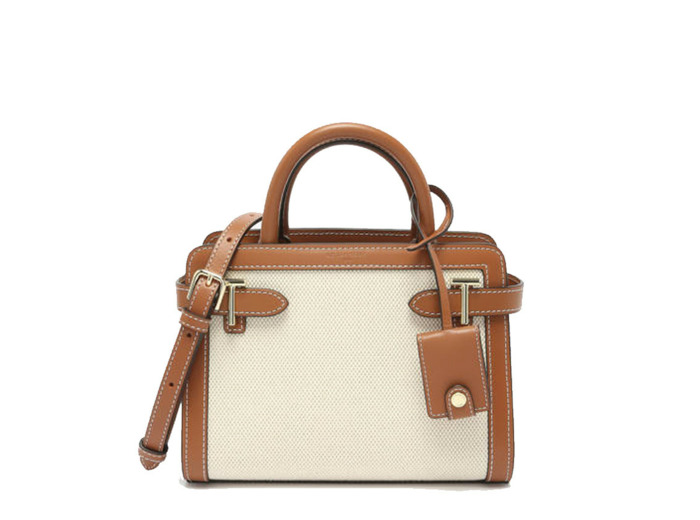Le Tanneur Emilie Petit Sac À Main En Toile et Cuir Signature T Naturel Tan