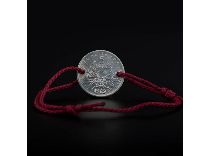 Bracelet cordon et pièce 5 francs