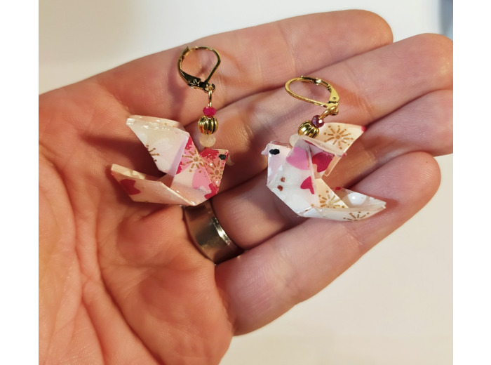 B.O. origami oiseaux 1 rose/doré