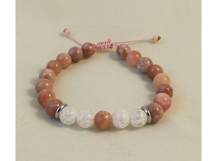 Bracelet ajustable pierre de lune / cristal de roche craquelé