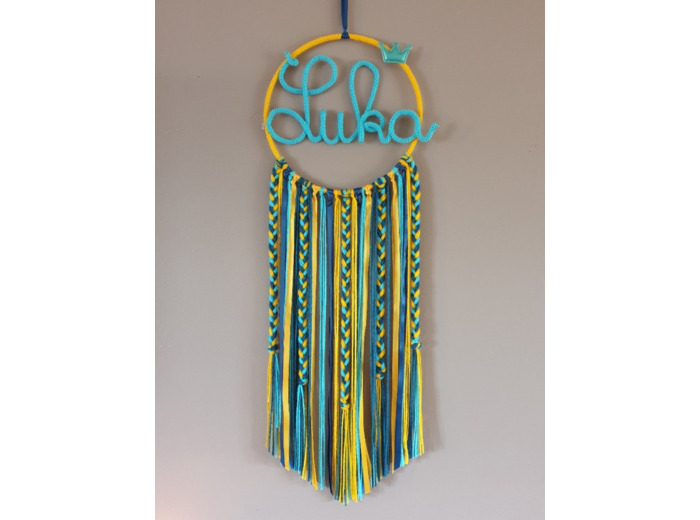Attrape rêves prénom personnalisable Jaune, turquoise et bleu nuit