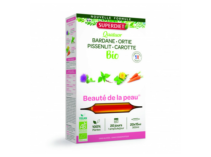 Quatuor Bardane Beaute De La Peau Bio 20 Ampoules 300ml Superdiet
