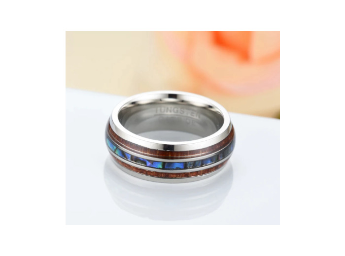 Bague en titane pour hommes, rainure de 8mm en bois hawaïen et coquille d'ormeau