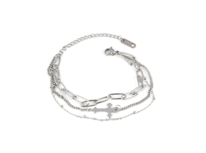 Bracelet triple chaîne croix en acier inox