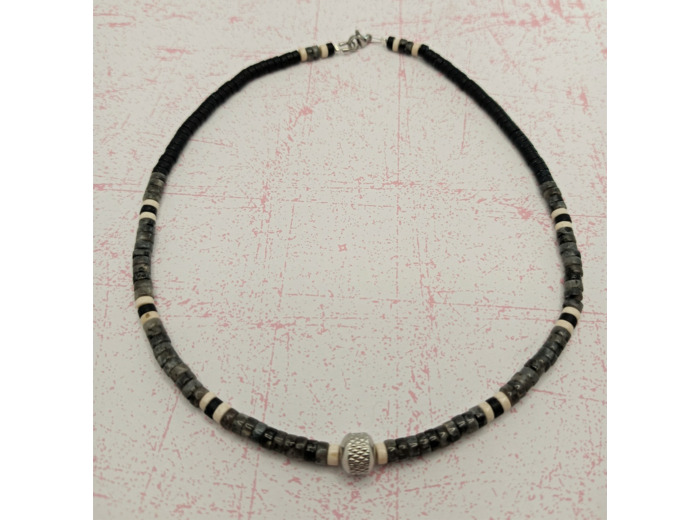 Collier homme en pierres naturelles labradorite/noir/greige