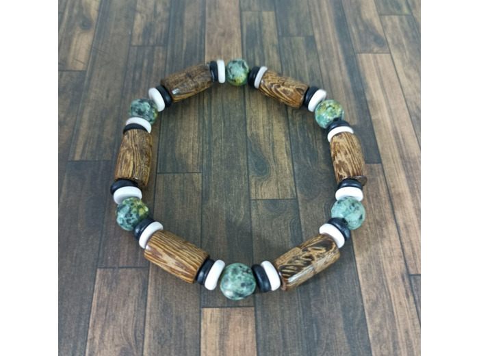 Bracelet homme bois et agate vert récif