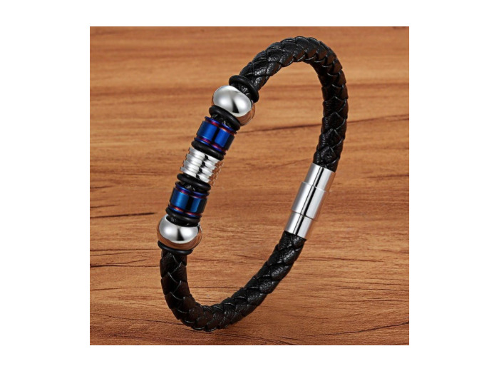 Bracelet en cuir véritable tressé 5