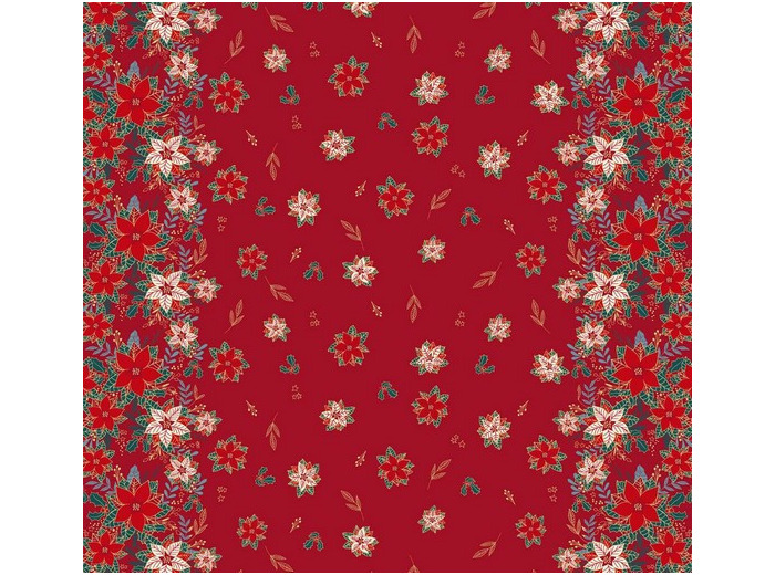 Tissu Xmas Poplin Poinsettia Placed