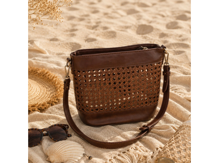 Farfouillette Sac Seau Tressé & Pochette Amovible Moka