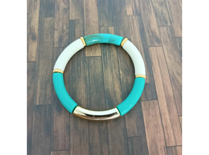 Bracelet tube turquoise blanc doré 32mm