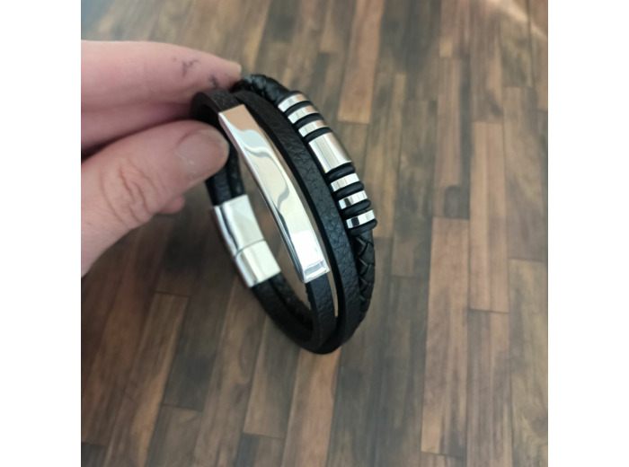 Bracelet cuir 3 lanières et acier inoxydable