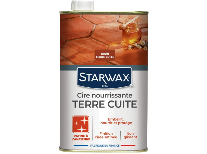 STARWAX Cire Nourrissante pour Tomettes et Terres Cuites Brun - 1L - Idéal pour Embellir, Nourrir et Protéger - Non Glissant - Formule Anti-Tache