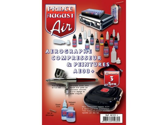AE03+ Air Premium Mallette Aerographe Compresseur + Ultra Cleaner