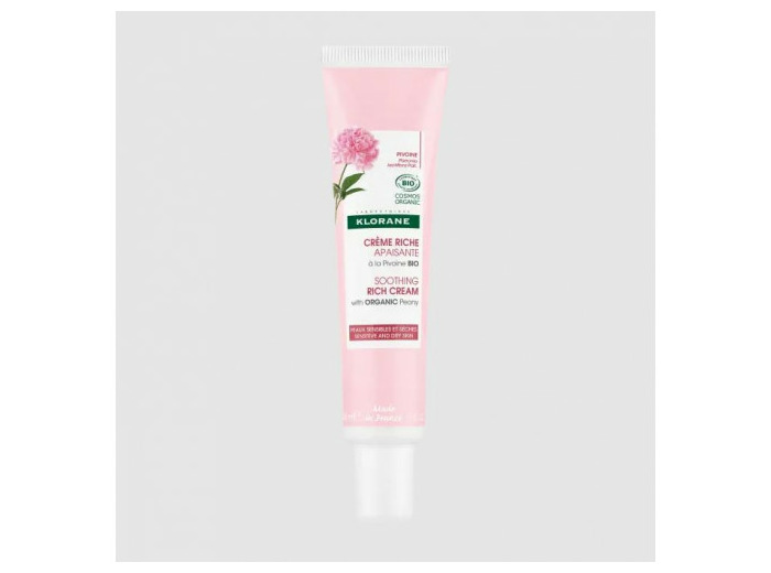 Crème Riche Apaisante Bio 40ml Pivoine Peaux Sensibles et Sèches Klorane