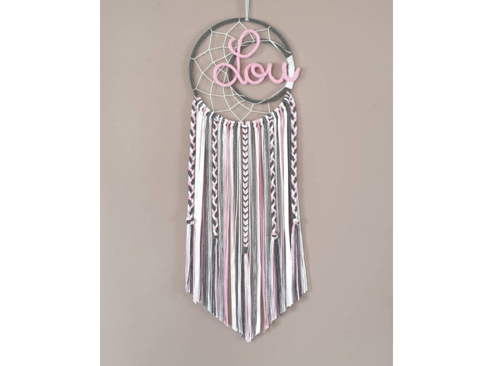 Attrape rêves prénom personnalisable, rose, blanc anthracite
