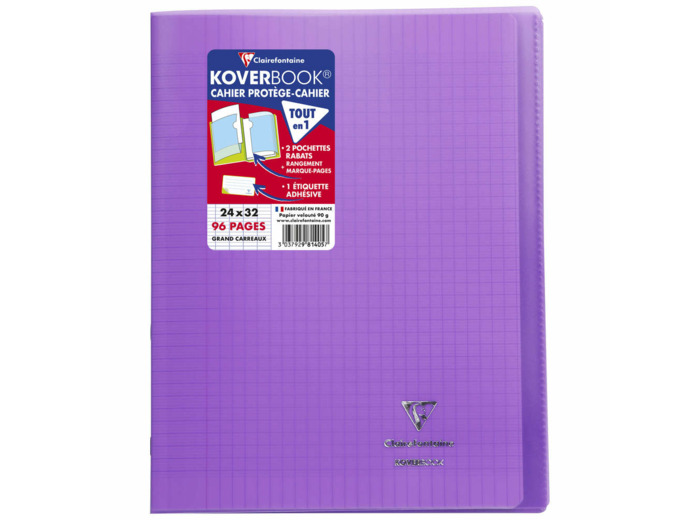 Cahier "Koverbook" - Polypro - 24x32 - 96 pages - Séyès - Violet transparent