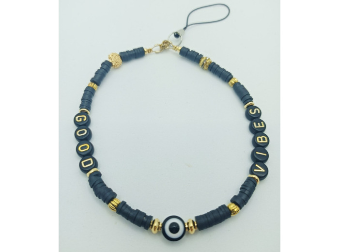 Bijoux de portable noir/doré "GOOD VIBES"