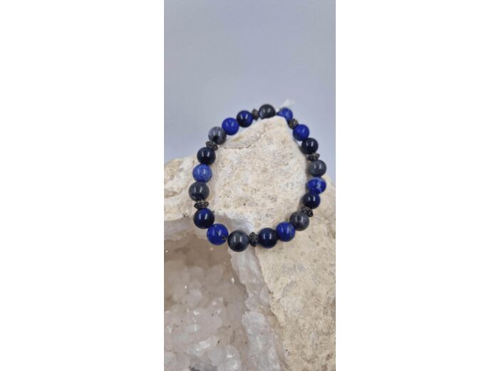 Bracelet lapis lazuli larvikite oeil de tigre bleu OLPA2116
