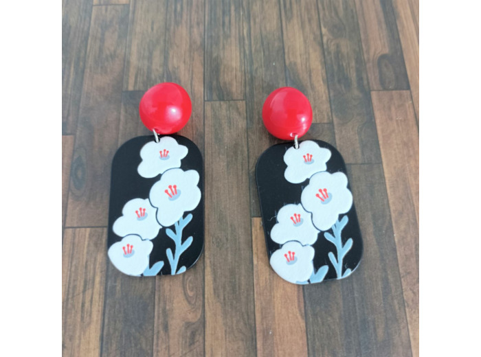 B.O. noir/rouge fleurs blanches