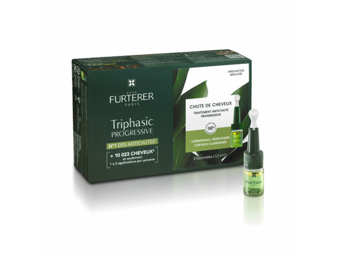 Traitement antichute progressive - Solution chute de cheveux 8 ampoules Triphasic René Furterer