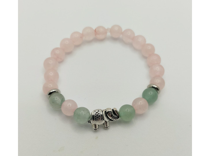 Bracelet enfant quartz rose/aventurine/éléphant