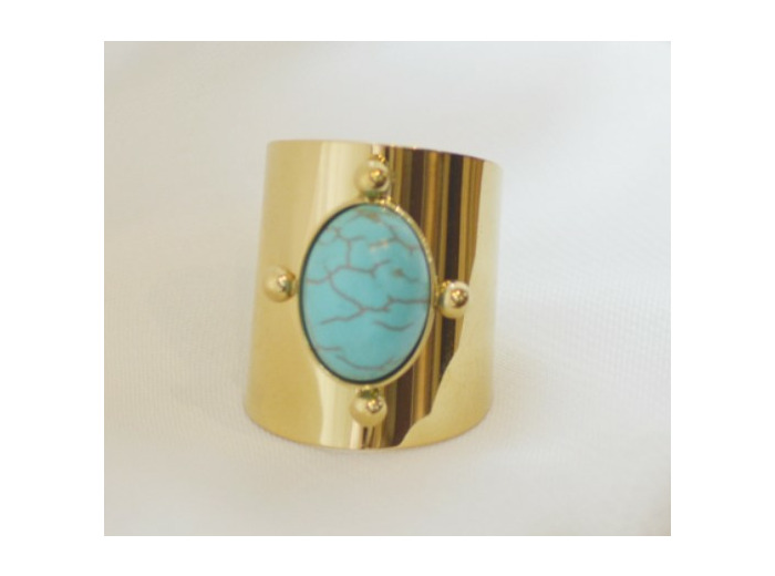 Bague large en acier inoxydable doré et pierre turquoise