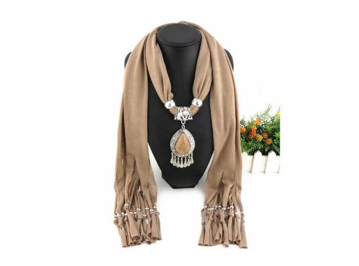 Foulard coton beige pendentif beige
