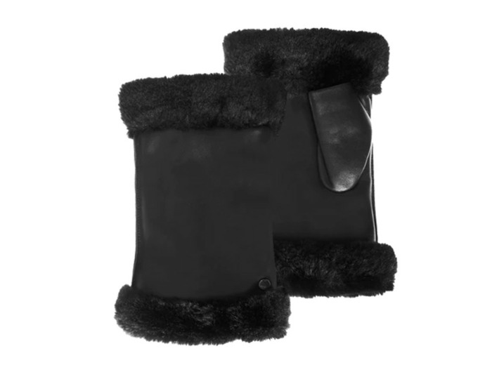 Isotoner Mitaines Femme Cuir et fausse fourrure 7.5 Noir