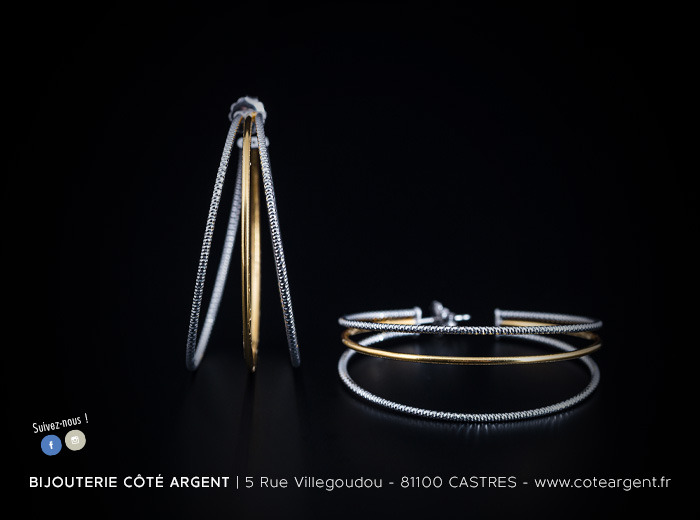 Boucles d'oreilles argent 925/1000ème bicolore