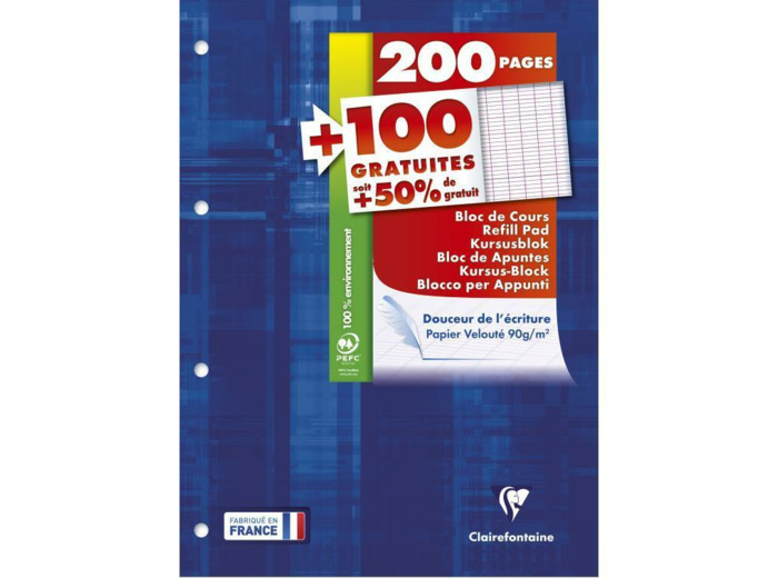 Bloc de cours A4 - 200 pages + 100 gratuites - Séyès