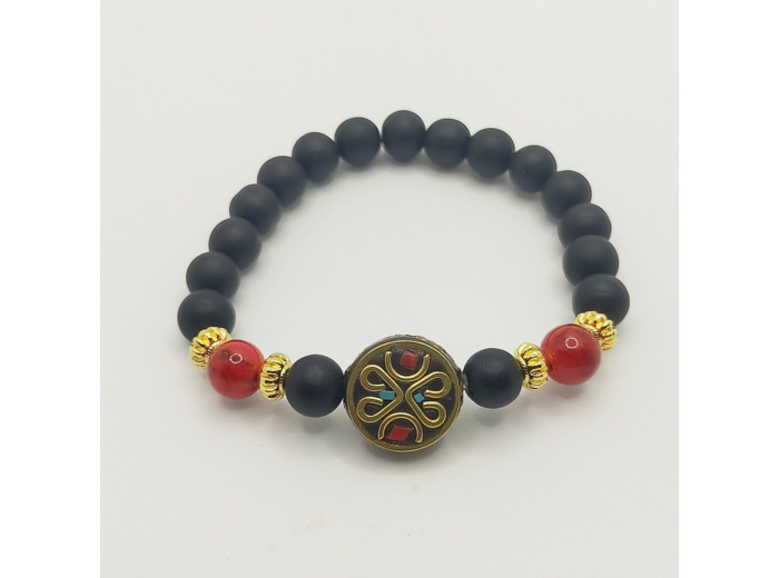Copie de Bracelet jaspe rouge/turquoise, perle tibétaine