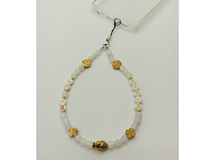 Bijou de portable en perles naturelles "JE T'AIME MAMAN"