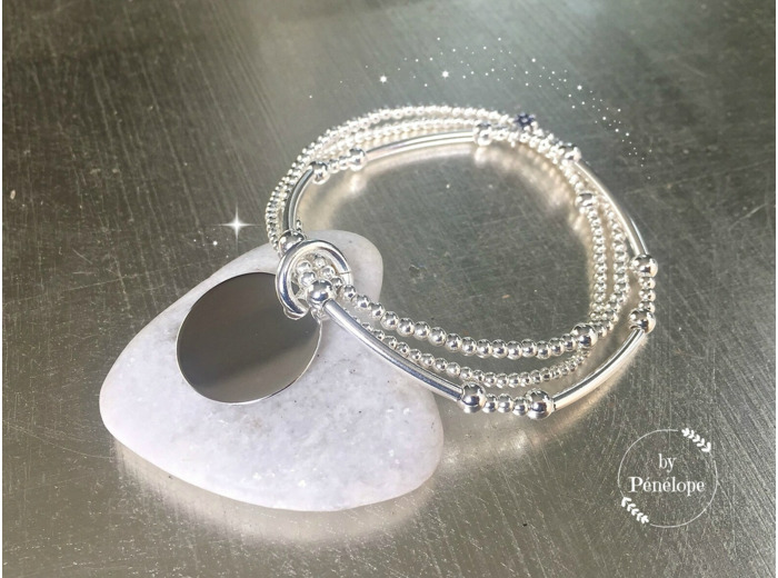 Bracelet 3 rangs et médaille 2 cm en argent