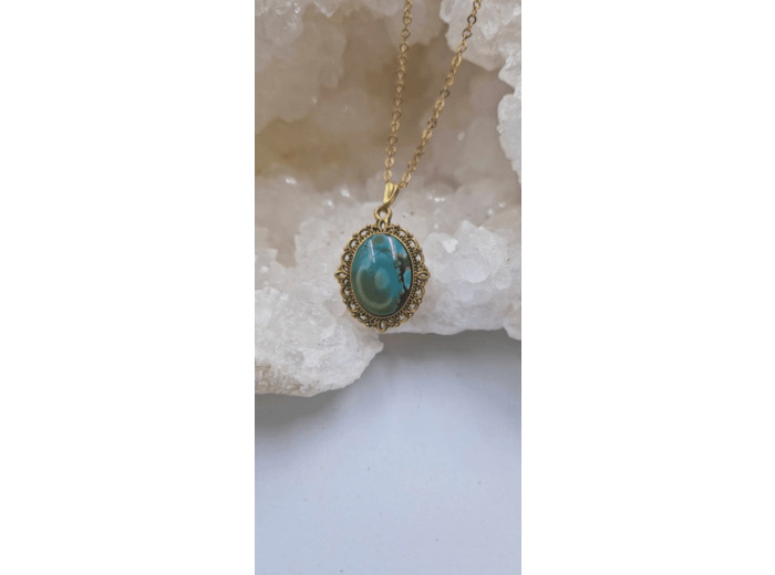 Collier turquoise tibétaine plaqué or olpa675