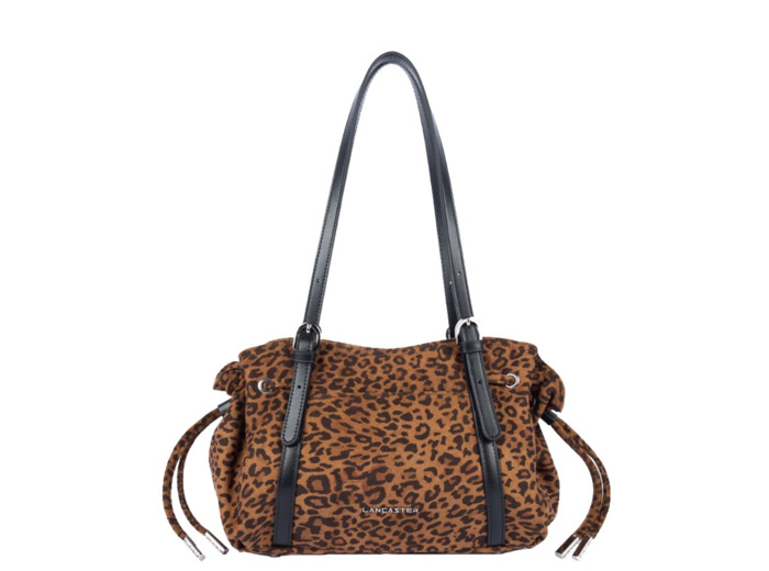 Lancaster Velvet Emma Sac Porté Epaule 518-096 Aspect Suédine Camel Léopard