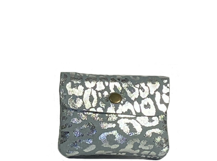 Farfouillette Petit Porte-Monnaie Léopard Brillant Bleu Ciel