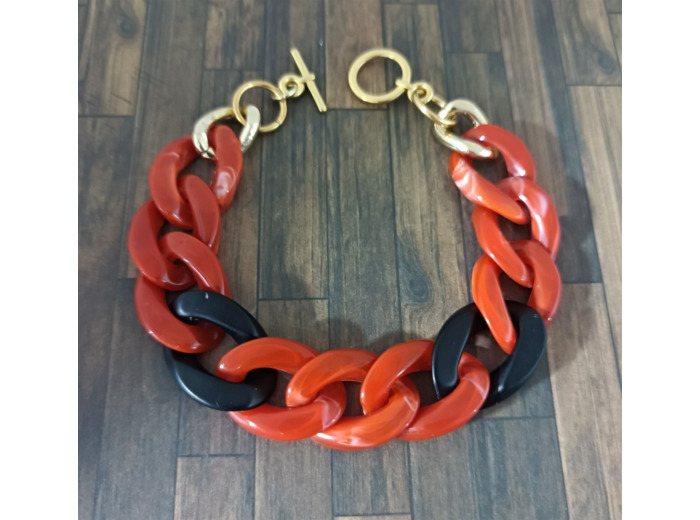 Bracelet gros maillons rouge/noir doré 22mm