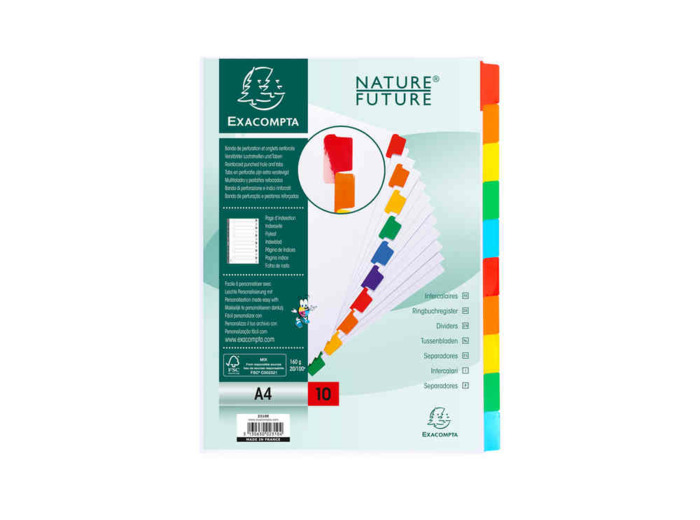 Jeu de 10 intercalaires carte blanche - A4
