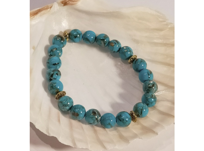 Jade avec coquille bleu turquoise, doré