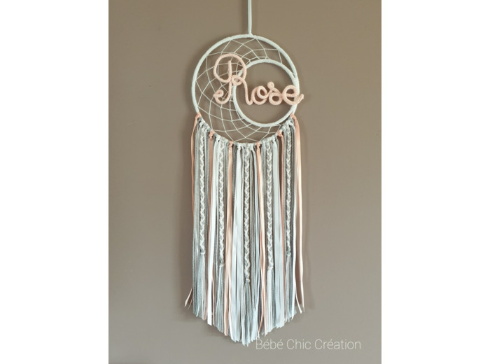 Attrape rêves Blanc, Rose poudre,  argent
