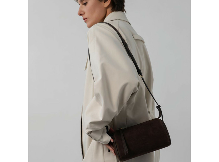 Lancaster Suède Petit Sac Rectangle En Cuir Velours 530-54 Marron