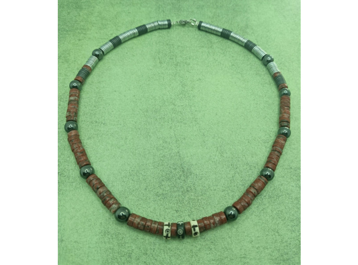 Collier homme hématite/jaspe rouge