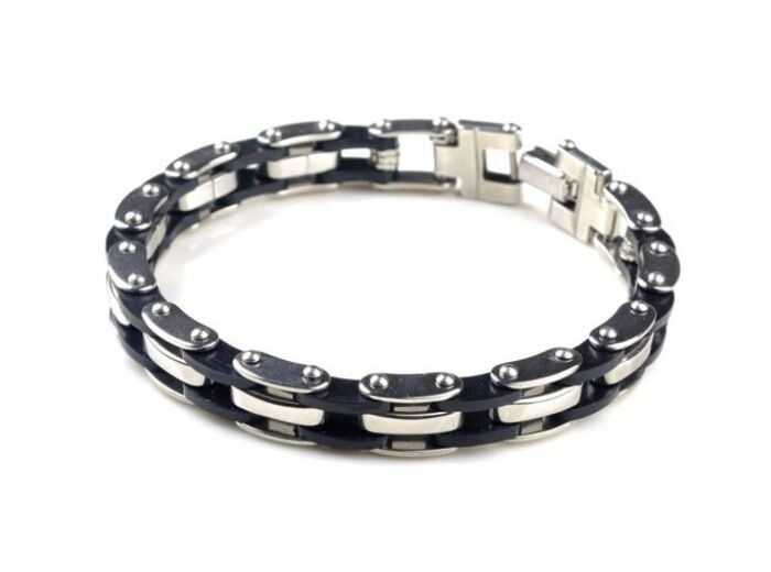 Bracelet homme en acier inoxydable et silicone noir 1