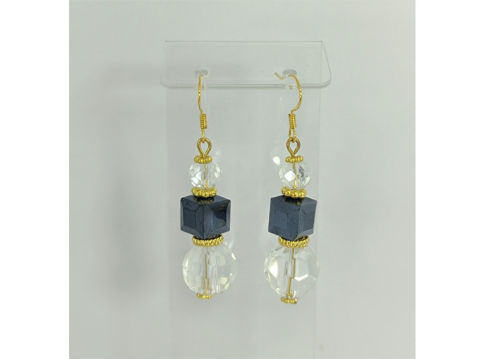 B.O. en perles de verre cristal/bleu foncé/doré