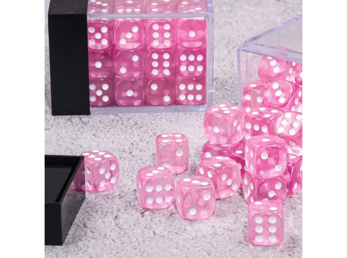 Lot de 36 dés 6 faces - Rose Transparent