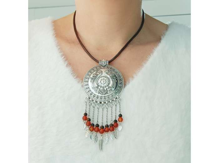 Gros collier cornaline/bronzite