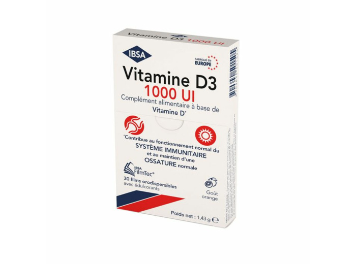 Vitamine D3 1000UI x30 Films Orodispersibles FilmTec Goût Orange Ibsa Pharma